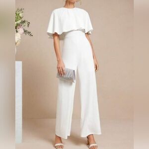 Connected Apparel White Cape Jumpsuit